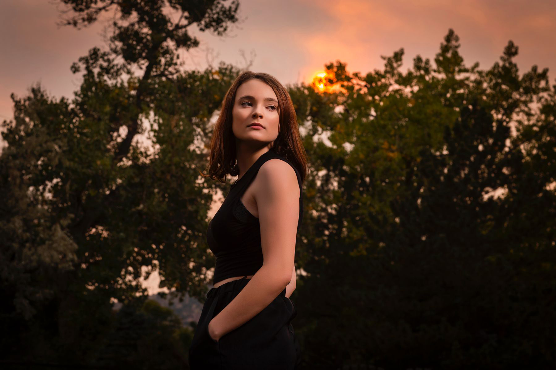 BoulderColoradoseniorportraitphotographyfiressunsetlightinguniqueprofessionalbeautifulfashionphotographer